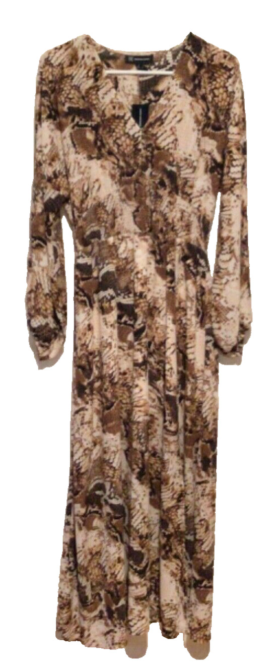 NWT INC Snake Print Long Sleeve Maxi Dress Elastic Waist Women’s Size Small